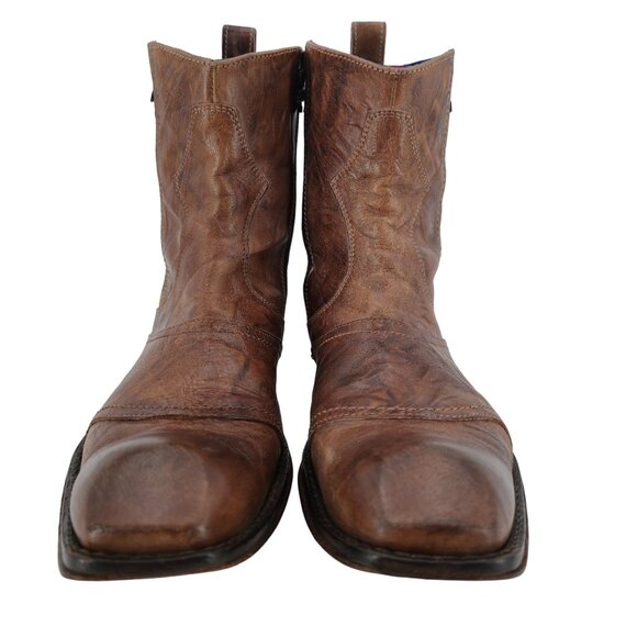 Mark Nason Italy Boots Dragon Mens 12 Distressed Brown Leather Rock Lives Zipper - Picture 2 of 14